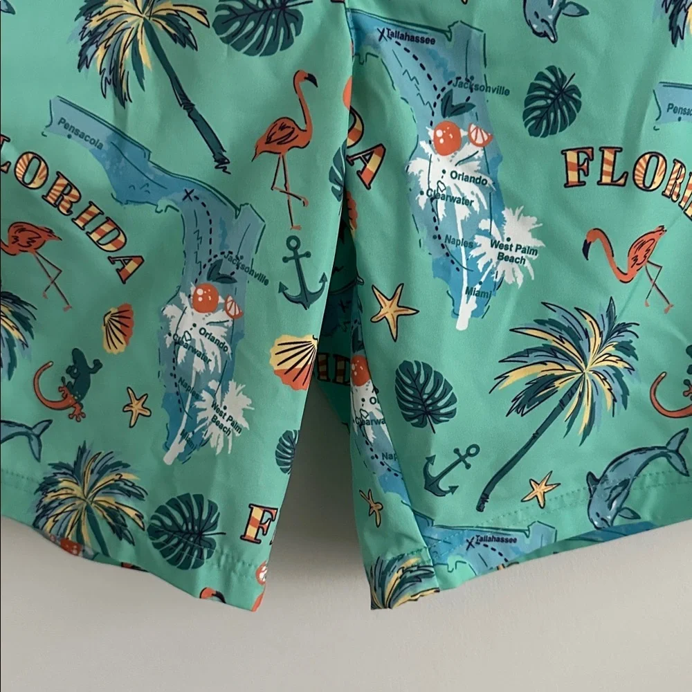 Reel Legends Green Florida Print Swim Shorts